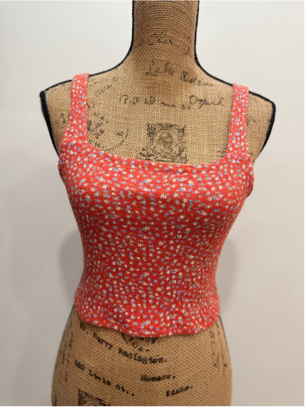American Eagle Ditsy Floral Pointelle Ribbed Cropped Tank Top S Cottage 90s